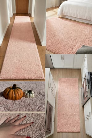Mest Pembe Premium Kadifemsi Halı Oturma Odası-Salon-Mutfak-Kaymaz Taban -Yıkanabilir-Modern