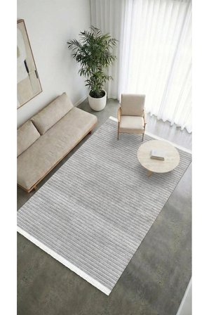 Liora Kilim Gri Oturma Odası-Salon-Mutfak-Kaymaz Taban-Yıkanabilir-Robot Süpürge-Modern