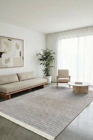 Liora Kilim Gri Oturma Odası-Salon-Mutfak-Kaymaz Taban-Yıkanabilir-Robot Süpürge-Modern