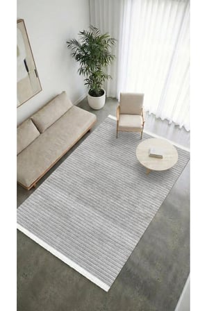 Liora Kilim Gri Oturma Odası-Salon-Mutfak-Kaymaz Taban-Yıkanabilir-Robot Süpürge-Modern