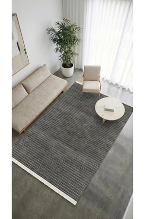 Liora Kilim Antrasit Pamuk Dokuma Yumuşak Halı | Kaymaz Tabanlı, Yıkanabilen Modern Tasarımlı Kilim