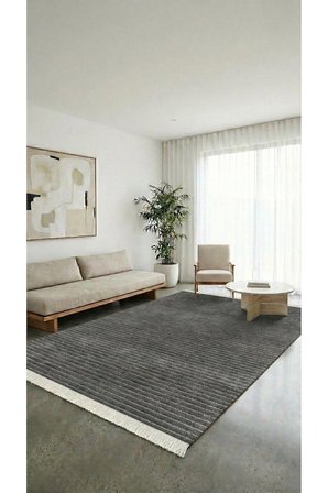 Liora Kilim Antrasit Pamuk Dokuma Yumuşak Halı | Kaymaz Tabanlı, Yıkanabilen Modern Tasarımlı Kilim