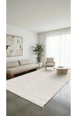Liora Kilim Beyaz Pamuk Dokuma Yumuşak Halı | Kaymaz Tabanlı, Yıkanabilen Modern Tasarımlı Kilim