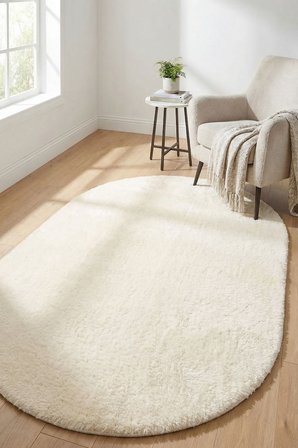 Oval Puffy Yumuşak Peluş Halı |, Kaymaz, Yıkanabilir, Antre, Hol, Mutfak, Makyaj Masası Önü Halısı