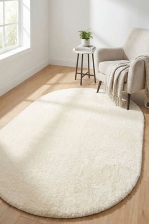 Oval Puffy Yumuşak Peluş Halı |, Kaymaz, Yıkanabilir, Antre, Hol, Mutfak, Makyaj Masası Önü Halısı
