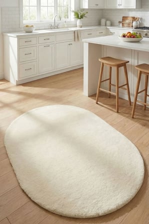 Oval Puffy Yumuşak Peluş Halı |, Kaymaz, Yıkanabilir, Antre, Hol, Mutfak, Makyaj Masası Önü Halısı