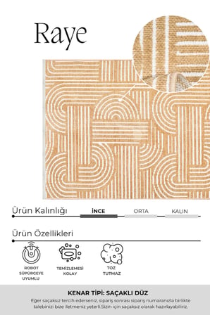 Raye  Yıkanabilir Kilim-Kaydırmaz Pamuk Dokuma Salon Mutfak Koridor -Modern-Robot Süpürge