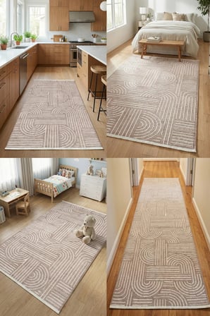 Raye  Yıkanabilir Kilim-Kaydırmaz Pamuk Dokuma Salon Mutfak Koridor -Modern-Robot Süpürge