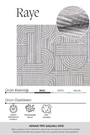 Raye  Yıkanabilir Kilim-Kaydırmaz Pamuk Dokuma Salon Mutfak Koridor -Modern-Robot Süpürge
