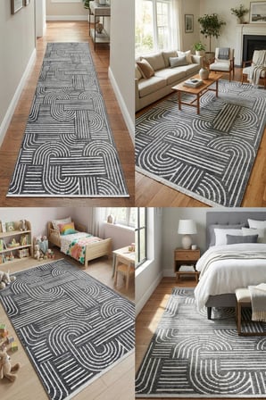 Raye  Yıkanabilir Kilim-Kaydırmaz Pamuk Dokuma Salon Mutfak Koridor -Modern-Robot Süpürge