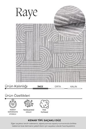 Raye  Yıkanabilir Kilim-Kaydırmaz Pamuk Dokuma Salon Mutfak Koridor -Modern-Robot Süpürge
