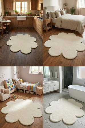 Çiçek Yumuşak Peluş Halı - Kaymaz, Yıkanabilir, Antre, Hol, Giyinme Odası, Makyaj Masası Önü Halısı