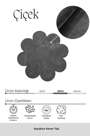 Çiçek Yumuşak Peluş Halı - Kaymaz, Yıkanabilir, Antre, Hol, Giyinme Odası, Makyaj Masası Önü Halısı