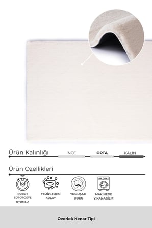 Bulut Ekru Yüksek Havlı Peluş Halı-Ultra Yumuşak Lüks Doku-Kaymaz Taban-Seçkin Konfor-Yıkanabilir
