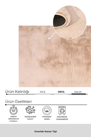 Bulut Bej Yüksek Havlı Peluş Halı-Ultra Yumuşak Lüks Doku-Kaymaz Taban-Seçkin Konfor-Yıkanabilir