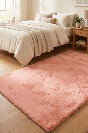Bulut Pembe Yüksek Havlı Peluş Halı-Ultra Yumuşak Lüks Doku-Kaymaz Taban-Seçkin Konfor-Yıkanabilir