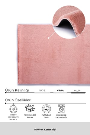 Bulut Pembe Yüksek Havlı Peluş Halı-Ultra Yumuşak Lüks Doku-Kaymaz Taban-Seçkin Konfor-Yıkanabilir