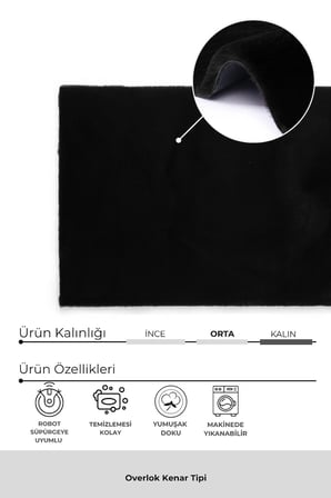 Bulut Siyah Yüksek Havlı Peluş Halı-Ultra Yumuşak Lüks Doku-Kaymaz Taban-Seçkin Konfor-Yıkanabilir