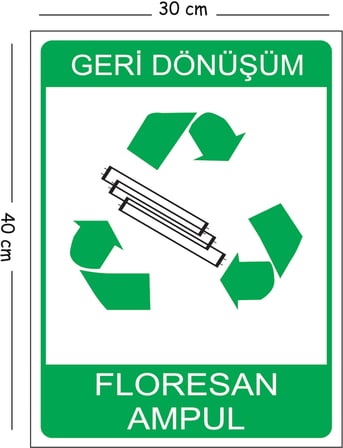 Metal Geri Dönüşüm Floresan Ampül 30x40 cm A3 Uyarı İş Güvenliği Levhası
