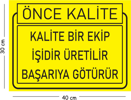 Metal Kalite Bir Ekip İşidir Üretilir Başarıya Götürür 30x40 cm A3 Uyarı İş Güvenliği Levhası