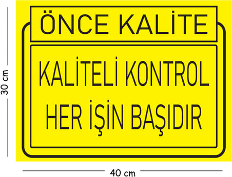 Metal Kaliteli Kontrol Her İşin Başıdır 30x40 cm A3 Uyarı İş Güvenliği Levhası