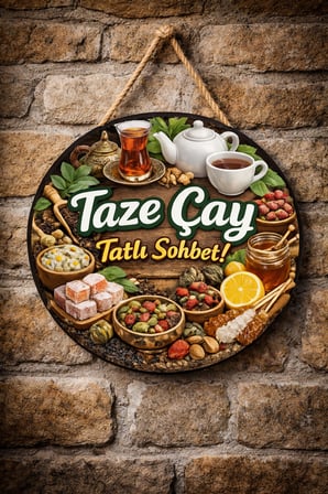 Cafe Restoran İçin Çay Ocağı Duvar Kapı Tablo Süsü Ahşap Askılı Pano Tabela No 51
