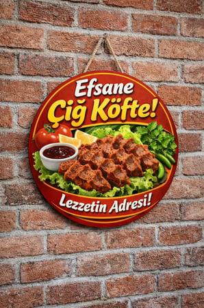 Çiğ Köfte Dükkanı İçin Duvar Kapı Tablo Süsü Ahşap Askılı Pano Tabela No 15
