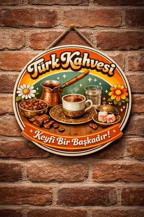 Cafe Restoran İçin Türk Kahvesi Retro Kahve Duvar Kapı Tablo Süsü Ahşap Askılı Pano Tabela No 11