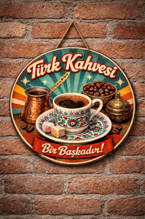 Cafe Restoran İçin Türk Kahvesi Retro Kahve Duvar Kapı Tablo Süsü Ahşap Askılı Pano Tabela No 12