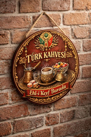 Cafe Restoran İçin Türk Kahvesi Osmanlı Kahve Duvar Kapı Tablo Süsü Ahşap Askılı Pano Tabela No 15
