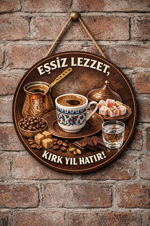 Cafe Restoran İçin Türk Kahvesi Kahve Duvar Kapı Tablo Süsü Ahşap Askılı Pano Tabela No 29