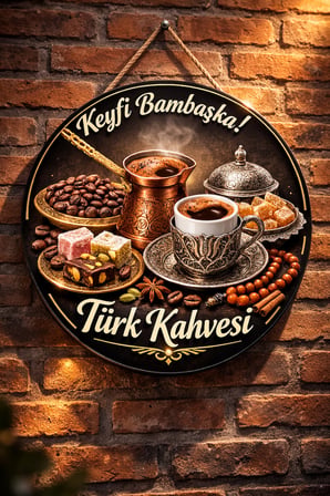 Cafe Restoran İçin Türk Kahvesi Kahve Duvar Kapı Tablo Süsü Ahşap Askılı Pano Tabela No 32