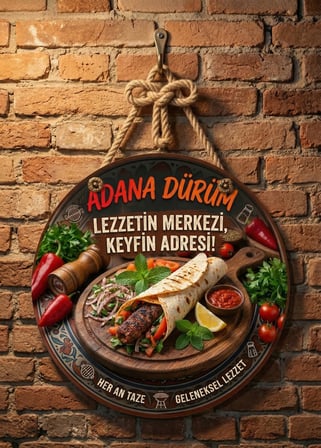 Adana Dürüm Temalı Kebapçılar Restoranlar Lokantalar İçin Ahşap Duvar Kapı Dekoratif Süs Tablo