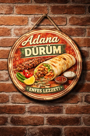 Adana Dürüm Temalı Kebapçılar Restoranlar Lokantalar İçin Ahşap Duvar Kapı Dekoratif Süs Tablo