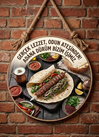 Adana Dürüm Temalı Kebapçılar Restoranlar Lokantalar İçin Ahşap Duvar Kapı Dekoratif Süs Tablo