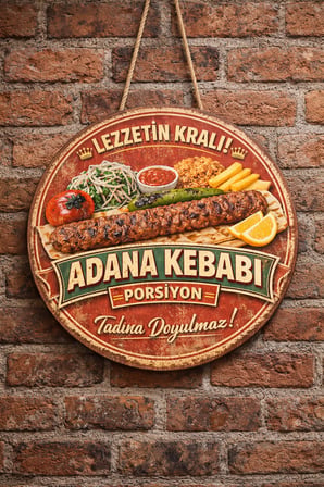Adana Kebabı Porsiyon Temalı Kebapçılar Restoranlar Lokantalar İçin Ahşap Duvar Kapı Dekoratif Süs