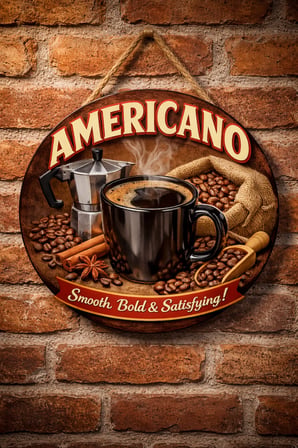 Americano Temalı Cafeler Kahveciler Baristalar İçin Ahşap Duvar Kapı Dekoratif Süs Tablo