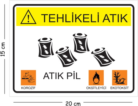 Metal Tehlikeli Atık Atık Pil 15x20 cm Uyarı İş Güvenliği Levhası