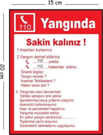 Metal Yangında Sakin Kalınız 15x20 cm Uyarı İş Güvenliği Levhası
