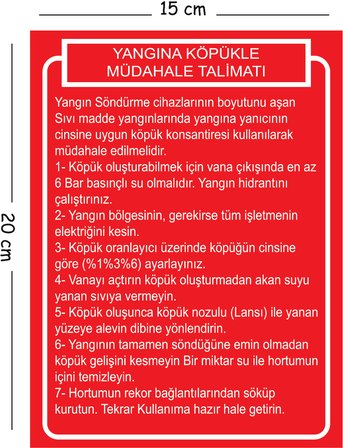 Metal Yangına Köpükle Müdahale Talimatı 15x20 cm Uyarı İş Güvenliği Levhası