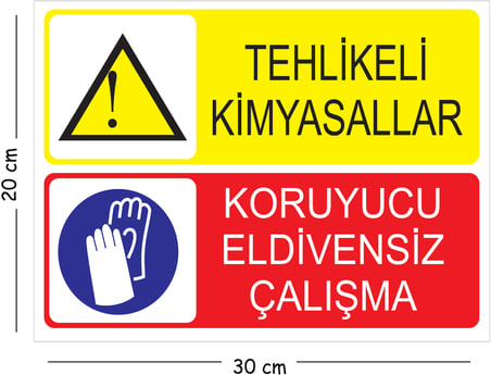 Metal Tehlikeli Kimyasallar Koruyucu Eldivensiz Çalışma 20x30 cm A4 Uyarı İş Güvenliği Levhası