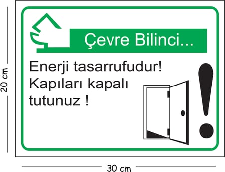 Metal Çevre Bilinci Enerji Tasarrufudur Kapıları Kapalı Tutunuz 20x30 cm A4 Uyarı İş Güvenliği Levha