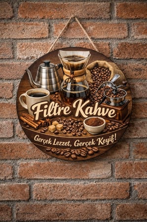 Filtre Kahve Temalı Cafeler Kahveciler Baristalar İçin Ahşap Duvar Kapı Dekoratif Süs Tablo