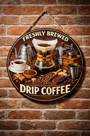 Filtre Kahve Temalı Cafeler Kahveciler Baristalar İçin Ahşap Duvar Kapı Dekoratif Süs Tablo