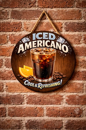 Iced Americano Temalı Cafeler Kahveciler Baristalar İçin Ahşap Duvar Kapı Dekoratif Süs Tablo