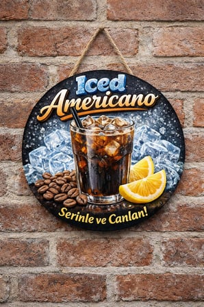 Iced Americano Temalı Cafeler Kahveciler Baristalar İçin Ahşap Duvar Kapı Dekoratif Süs Tablo