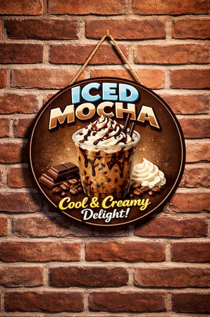 Iced Mocha Temalı Cafeler Kahveciler Baristalar İçin Ahşap Duvar Kapı Dekoratif Süs Tablo
