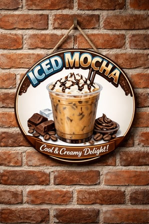 Iced Mocha Temalı Cafeler Kahveciler Baristalar İçin Ahşap Duvar Kapı Dekoratif Süs Tablo
