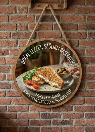 Kepek Ekmeğinde Beyaz Peynirli Tost Temalı Büfeler Cafeler Tostçular İçin Ahşap Duvar Kapı Dekoratif