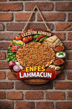 Lahmacun Temalı Kebapçılar Restoranlar Lokantalar İçin Ahşap Duvar Kapı Dekoratif Süs Tablo